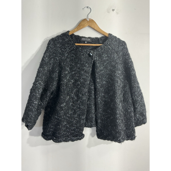Jones New York Sweaters - Womans Jones NY Woman Black Gray Metallic 1 Button Crop Cardigan Sweater 2x